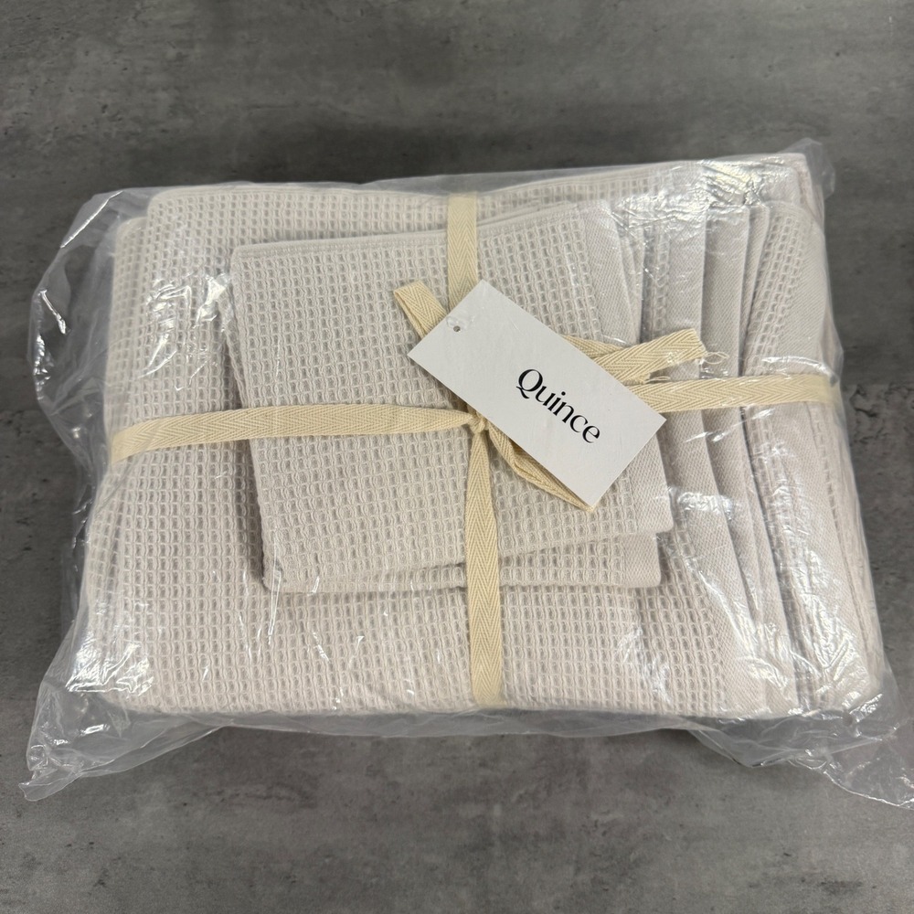 Quince Towel Bundle Unisex Turkish Waffle Terry Silver Cream Off White NEW